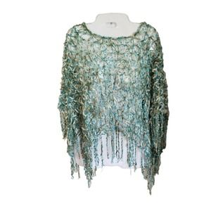 Alberto Makali Loose Crochet Fringed Poncho Swim Cover Up Mixed Media Greens